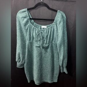 Lush Green Knit Long Sleeve Tie-Neck Dress